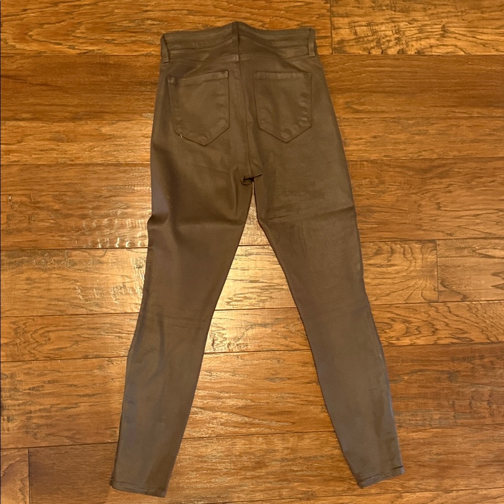 L’Agence High-Waist Stretch faux leather ankle jeans in Olive Brown size 25